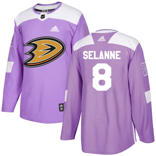 Adidas Ducks #8 Teemu Selanne Purple Authentic Fights Cancer Stitched NHL Jersey